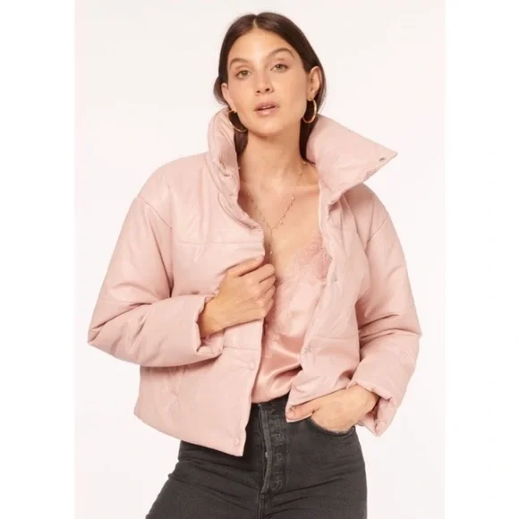 Cami NYC Coat Cecilia Faux Leather Puffer in Light Pink - Picture 2 of 7